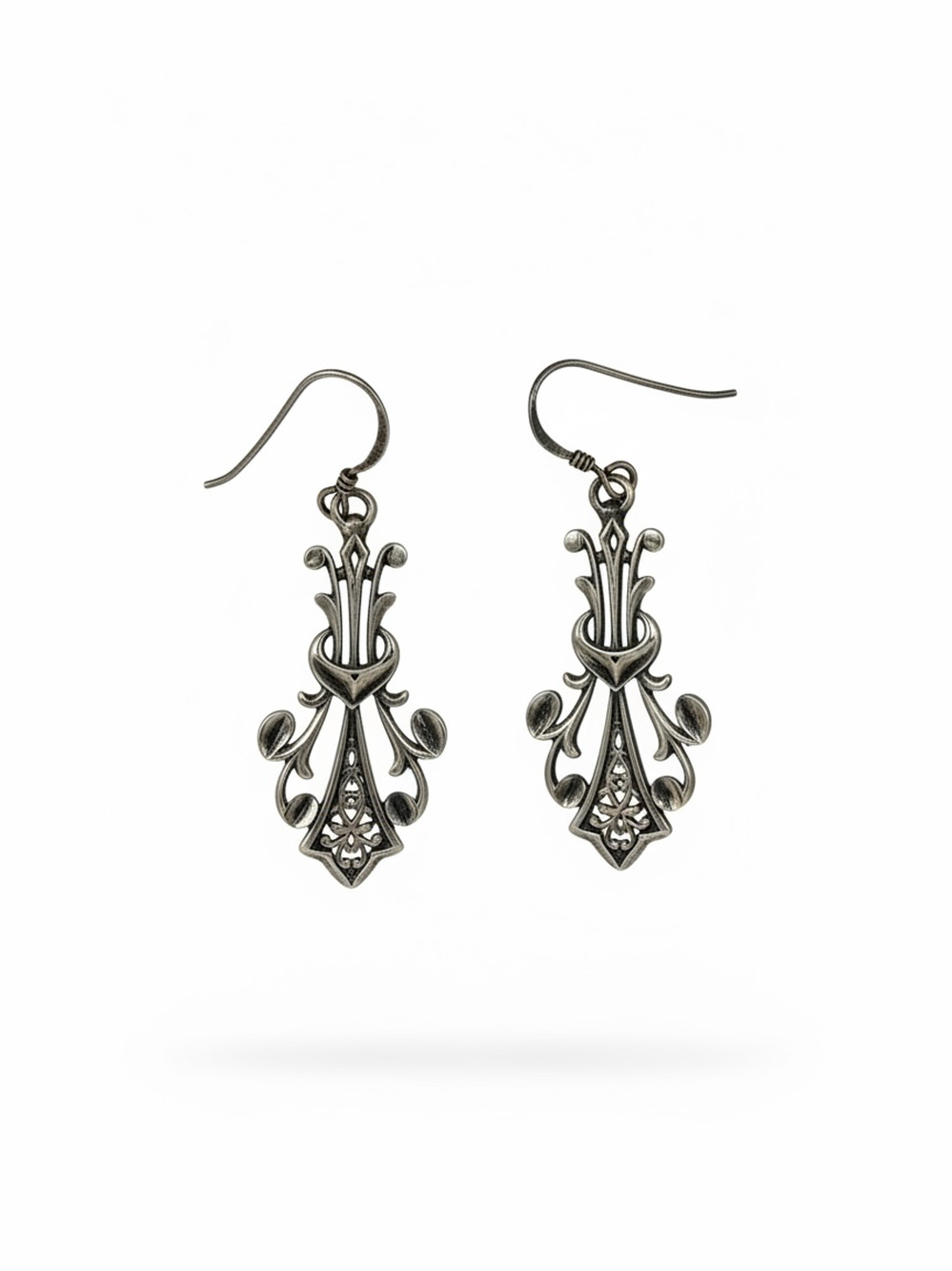 Vintage Sterling Silver Art Nouveau Floral Dangle Earrings Pierced 1.25"